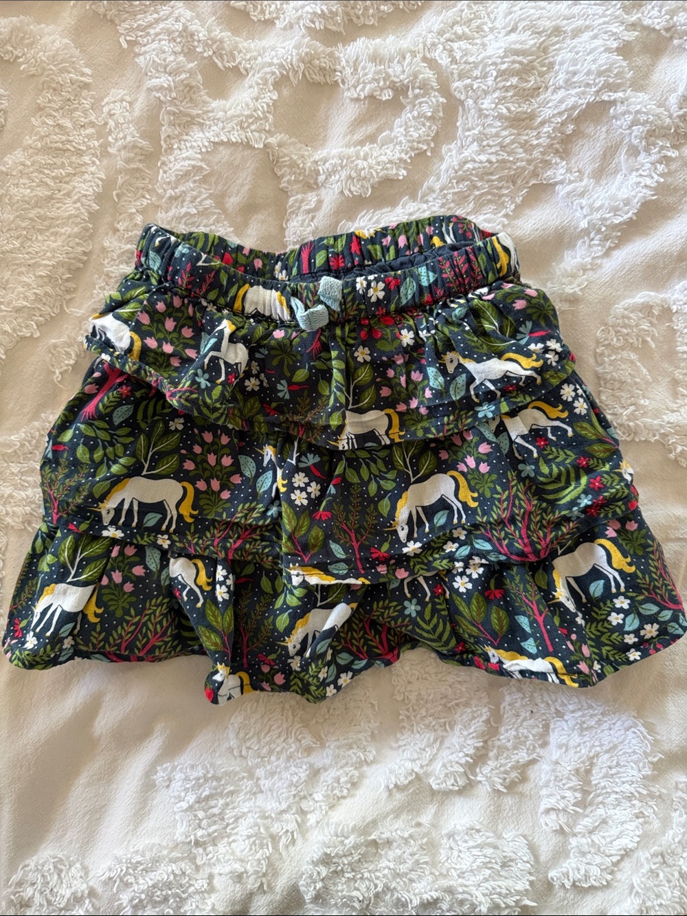Boden 2-3 yr Navy Unicorn Tiered Ruffle Skirt with Pink & Green Floral Print
